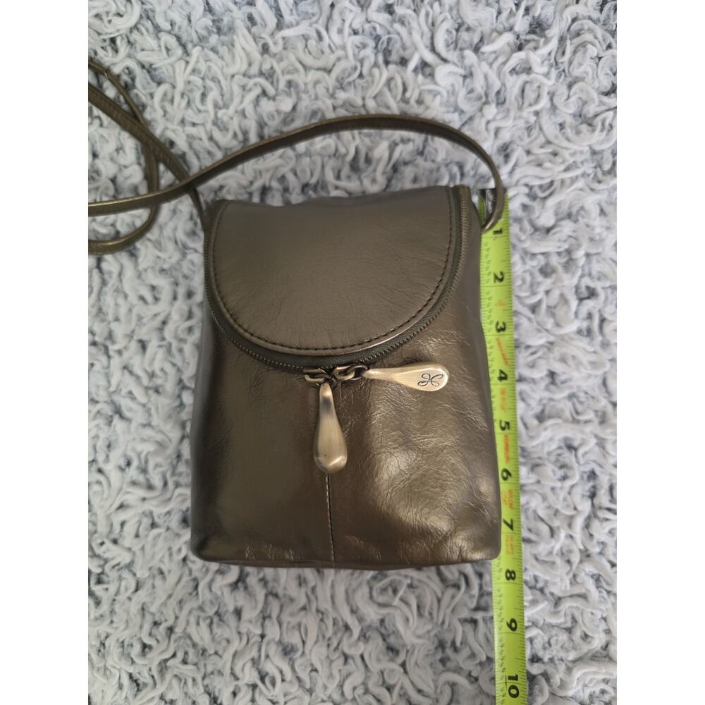 Hobo Fern Metallic Bronze Green Crossbody Bag Purse Leather Floral Lined Small - Picture 14 of 16